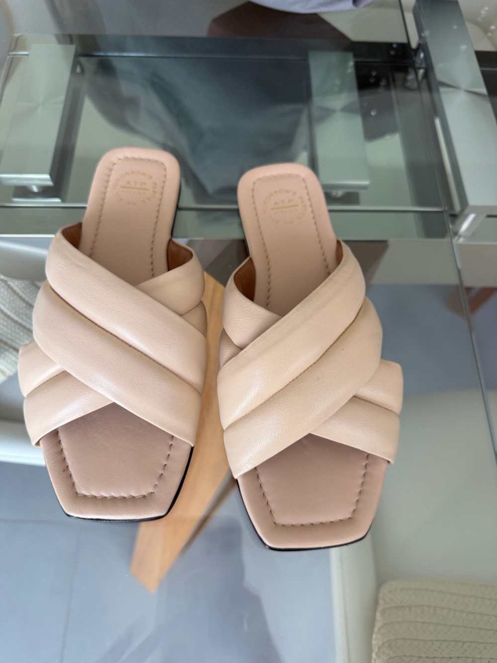 Padded Crisscross Slide Sandals in Beige — Women's Casual Slides